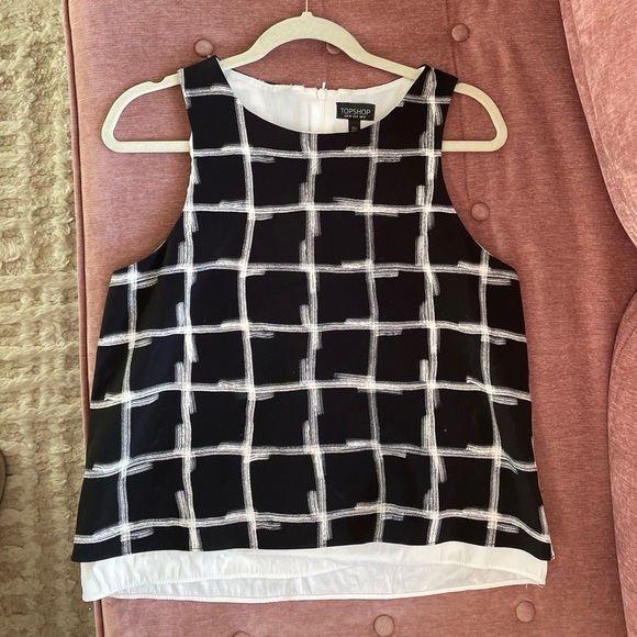 Topshop Window Pane Sleeveless Blouse - Picture 1 of 5